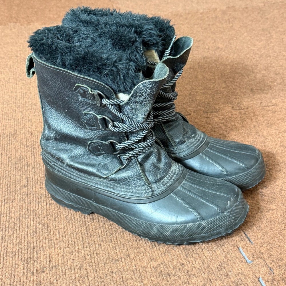 Sorel‎ Caribou Winter Boots Womens 9 Black Leather Rubber Waterproof Made Canada